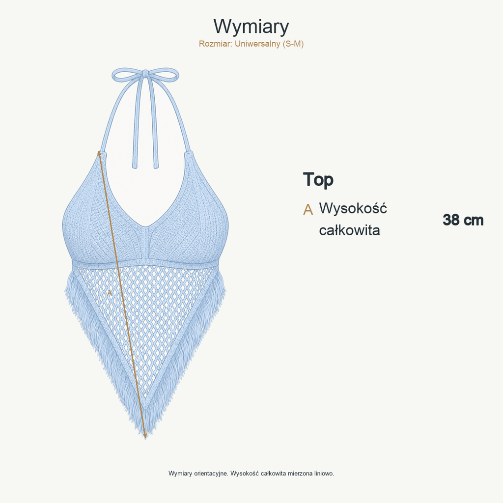 Błękitny — wymiary produktu | Rozmiar: Uniwersalny (S-M)