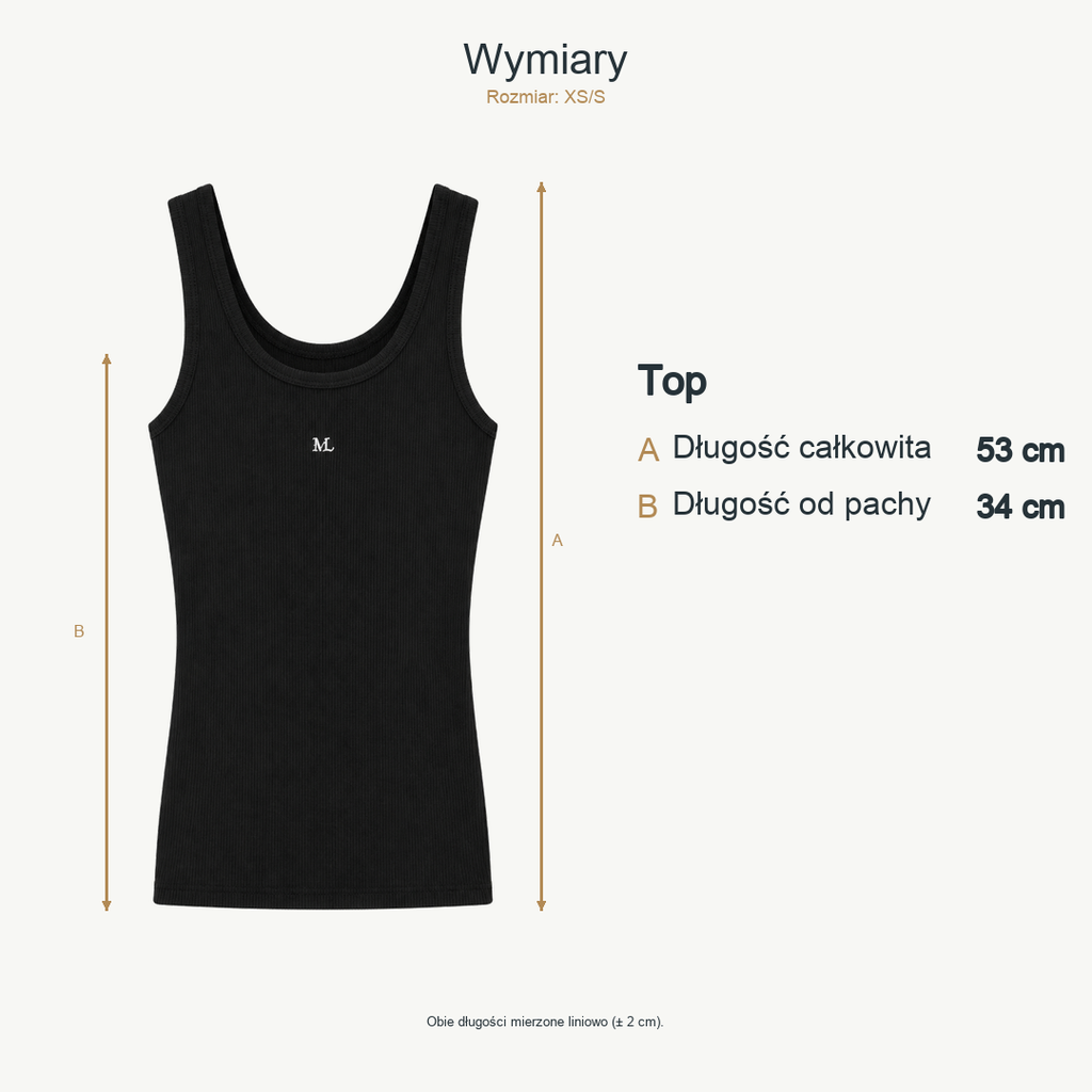 Czarny — wymiary produktu | Rozmiar: XS/S