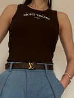 Czarny top prążkowany Saint Tropez, przód