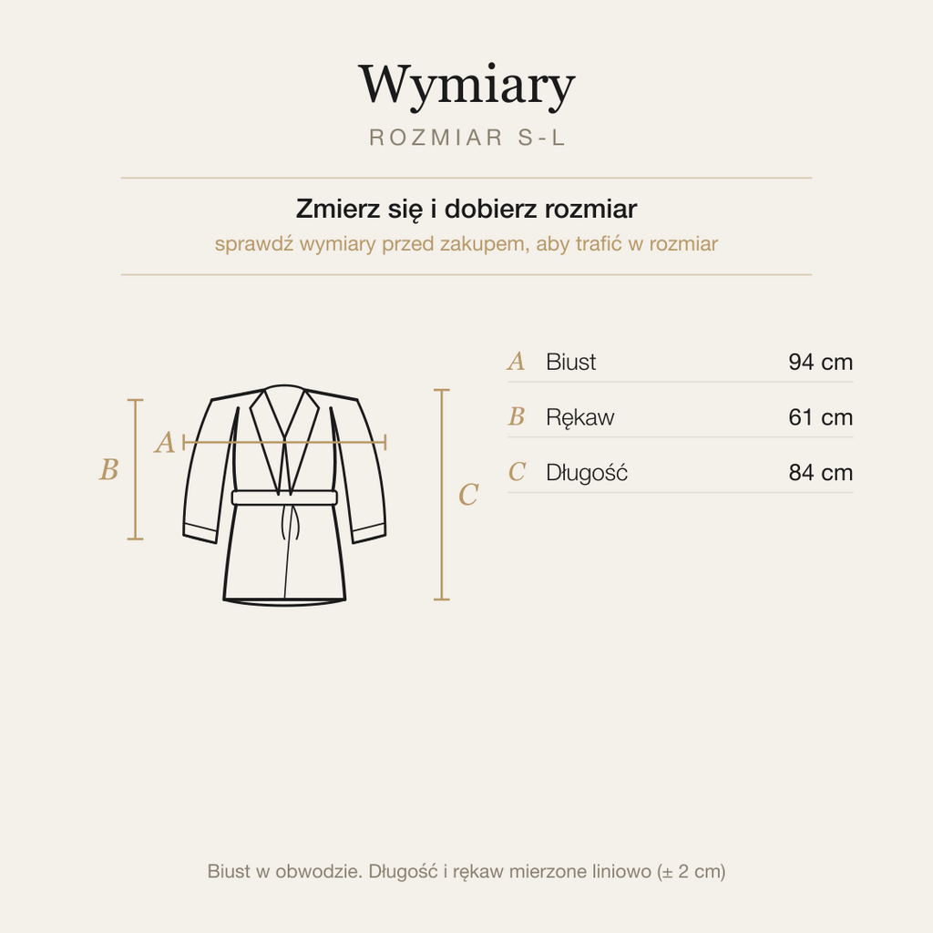 Czarny sukienka marynarkowa, tabela wymiarów