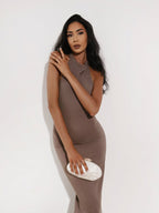 Mokka sukienka maxi halter, ujęcie 3