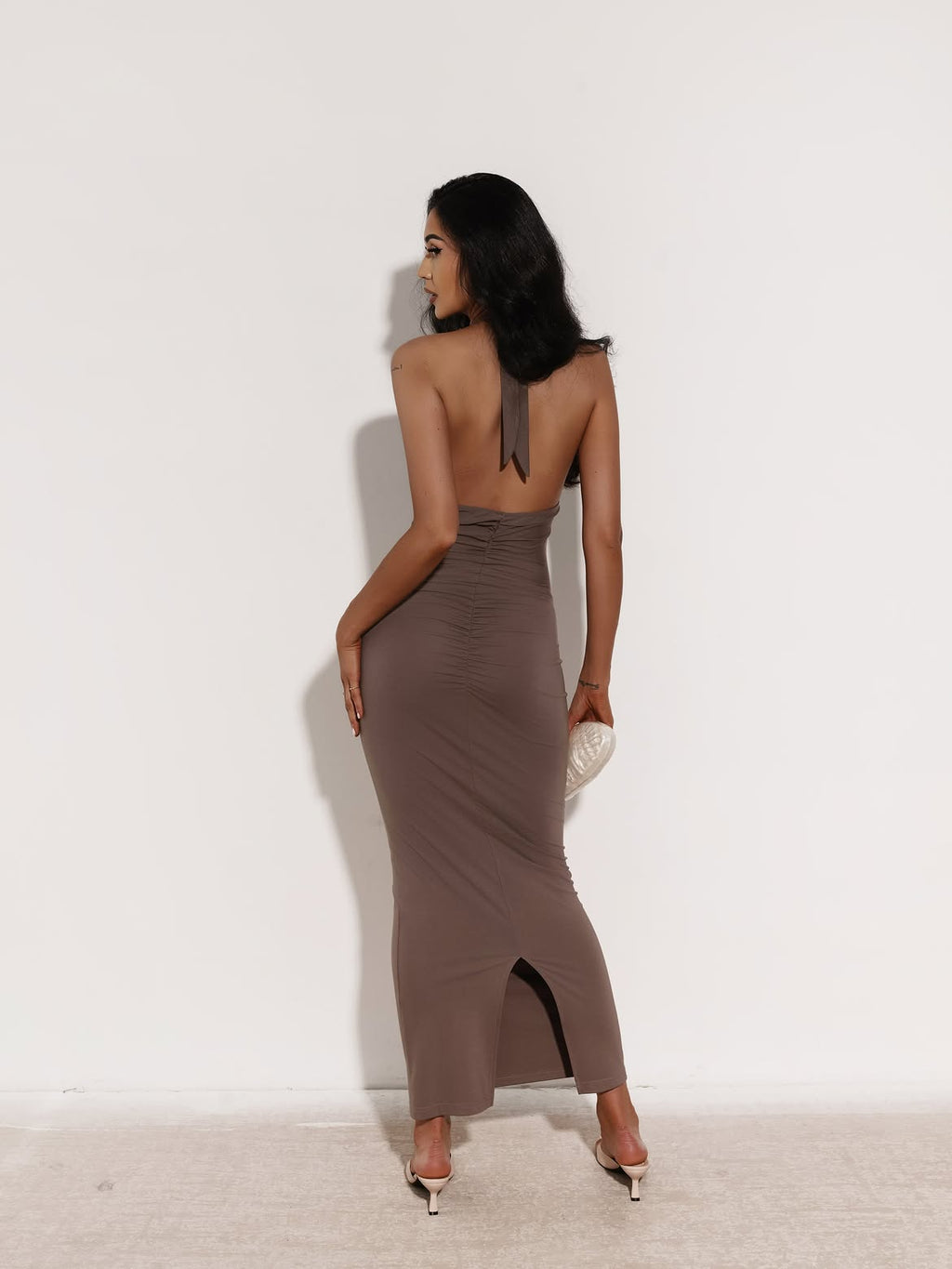 Mokka sukienka maxi halter, ujęcie 4