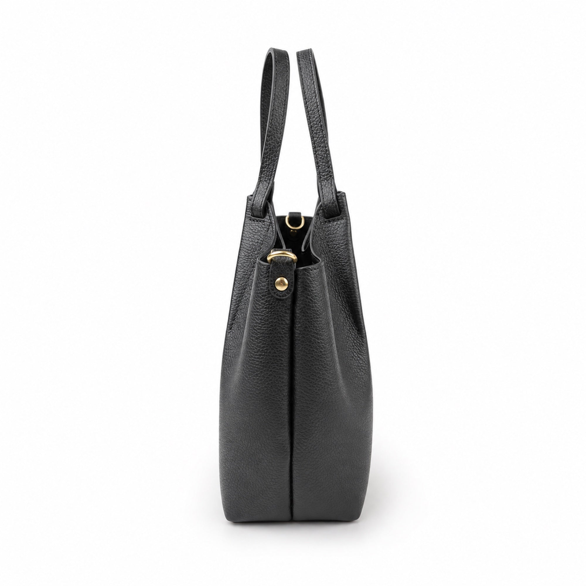Czarny torebka shopper z organizerem, bok