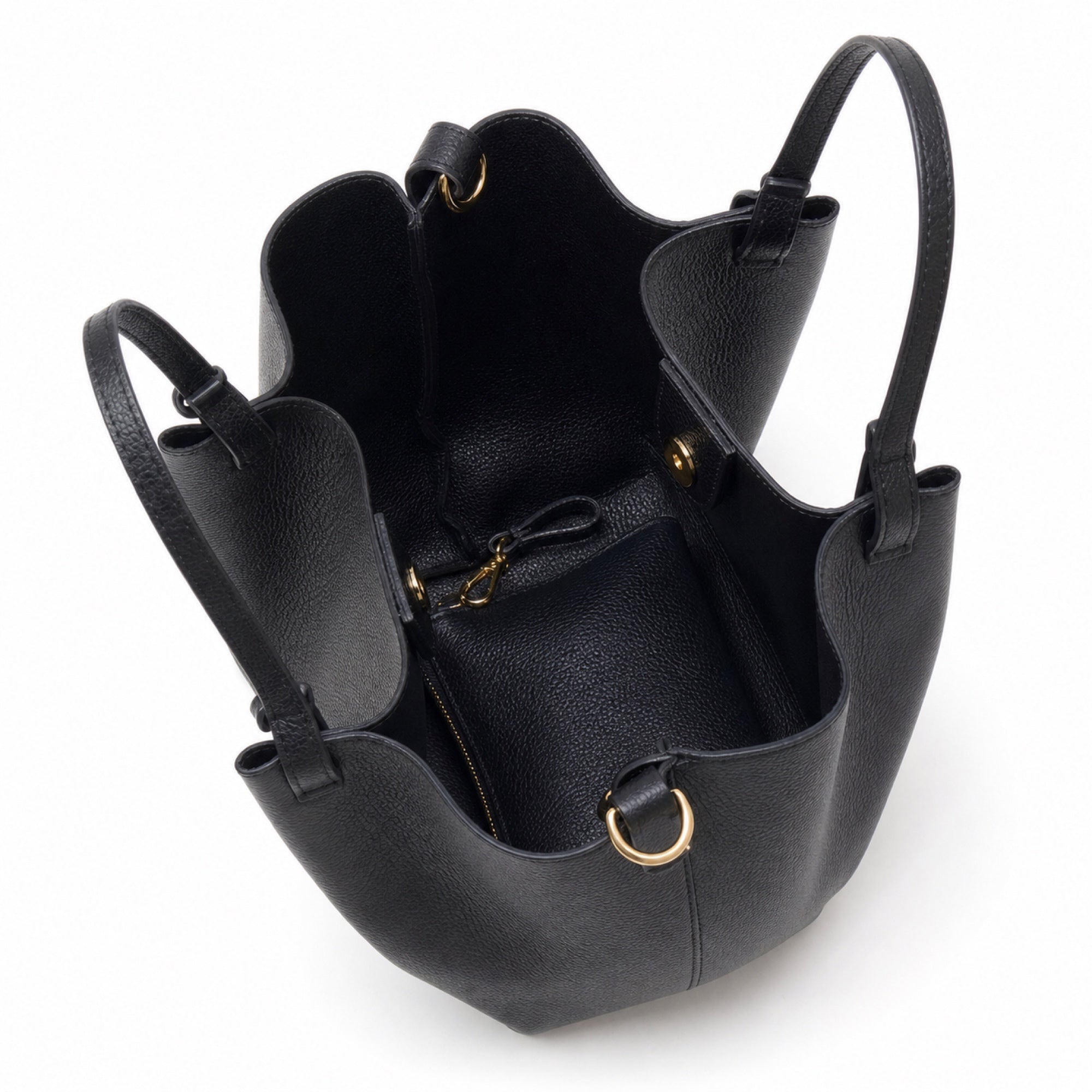 Czarny torebka shopper z organizerem, wnętrze i organizer