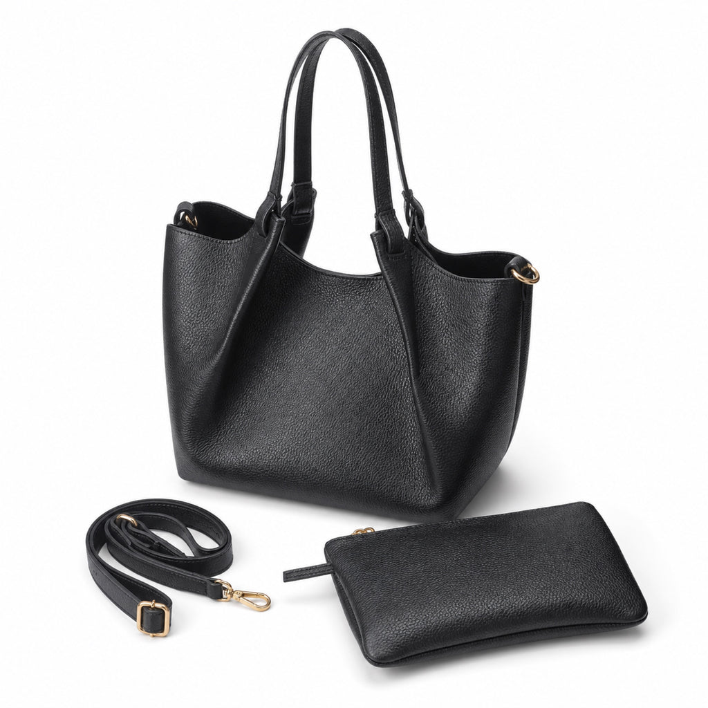 Czarny torebka shopper z organizerem, pasek i organizer