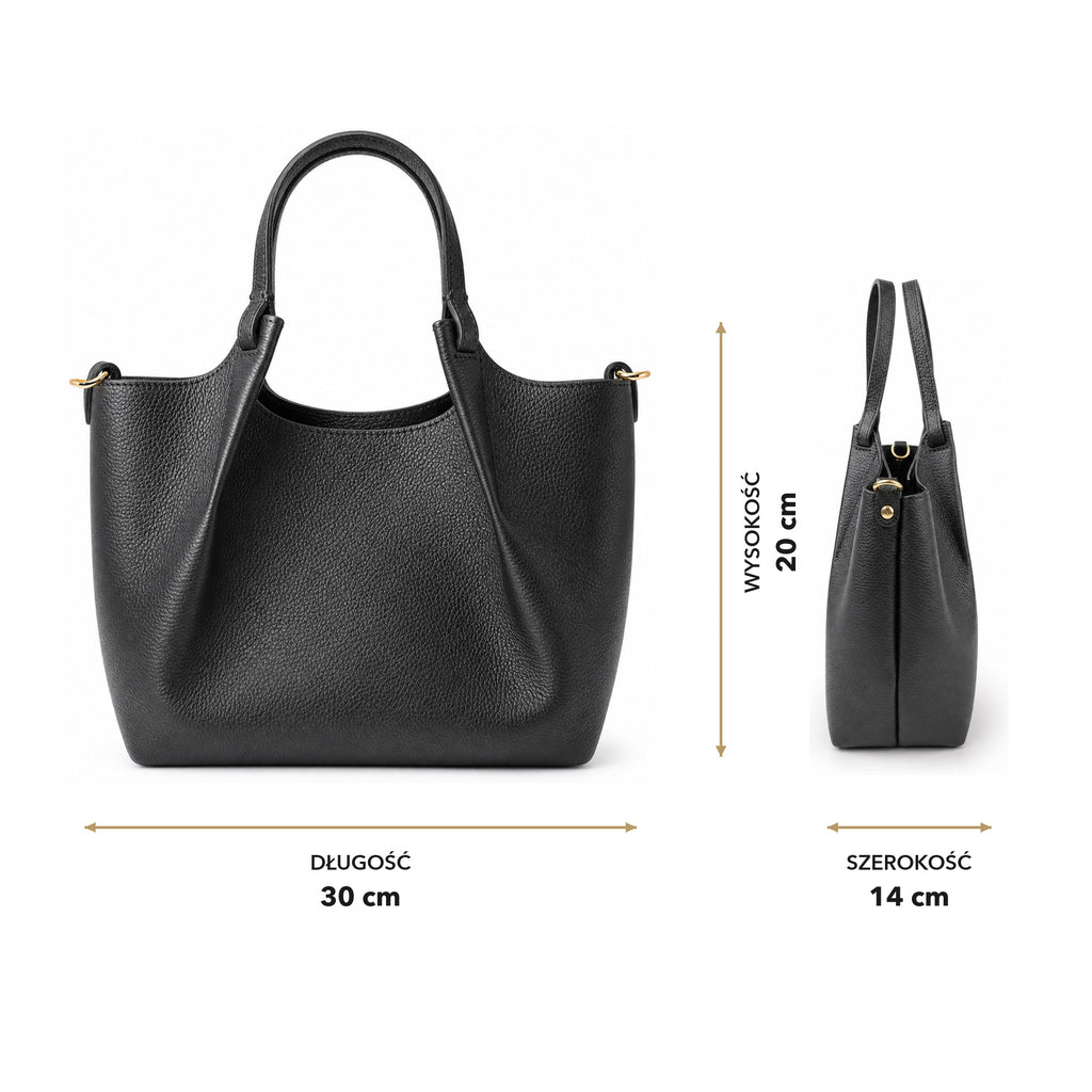 Czarny torebka shopper z organizerem, wymiary