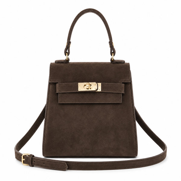 Czekoladowy zamsz torebka kuferek z klapą Laura Biaggi, packshot