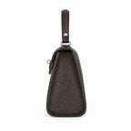 Czekoladowy torebka kuferek z klapą Laura Biaggi, bok