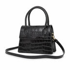 Czarny croco mini torebka croco, skos