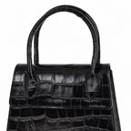 Czarny croco mini torebka croco, uchwyty