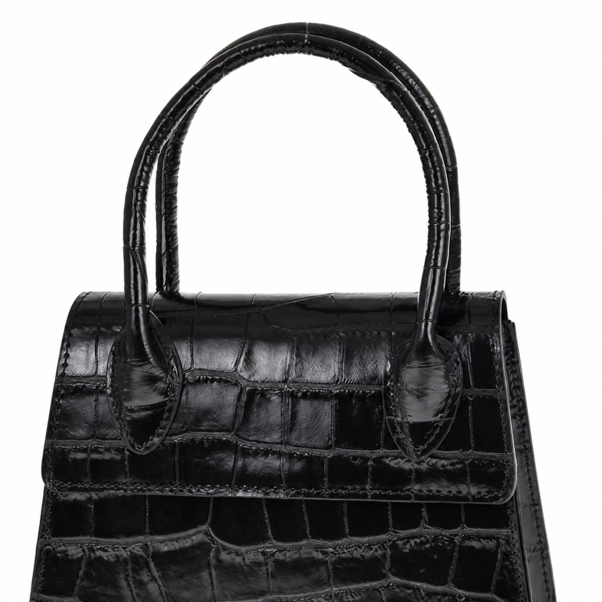 Czarny croco mini torebka croco, uchwyty