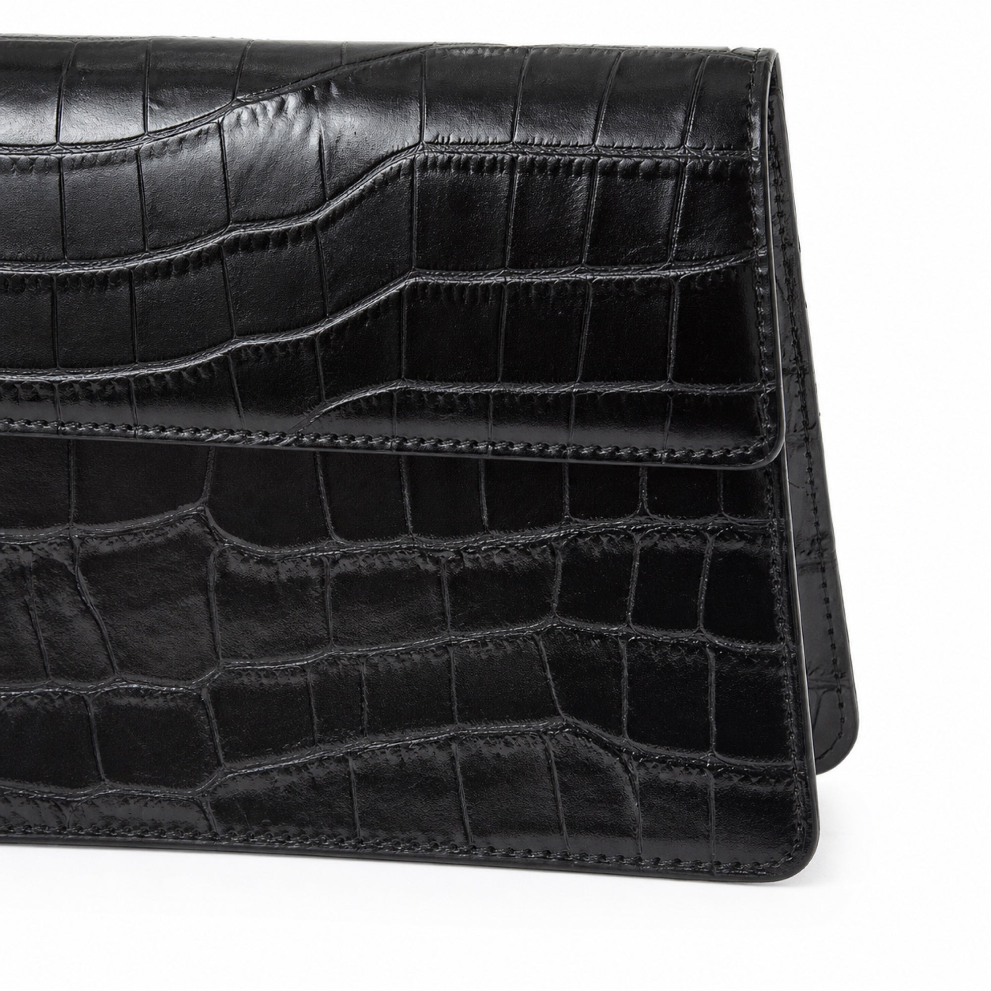Czarny croco mini torebka croco, faktura croco