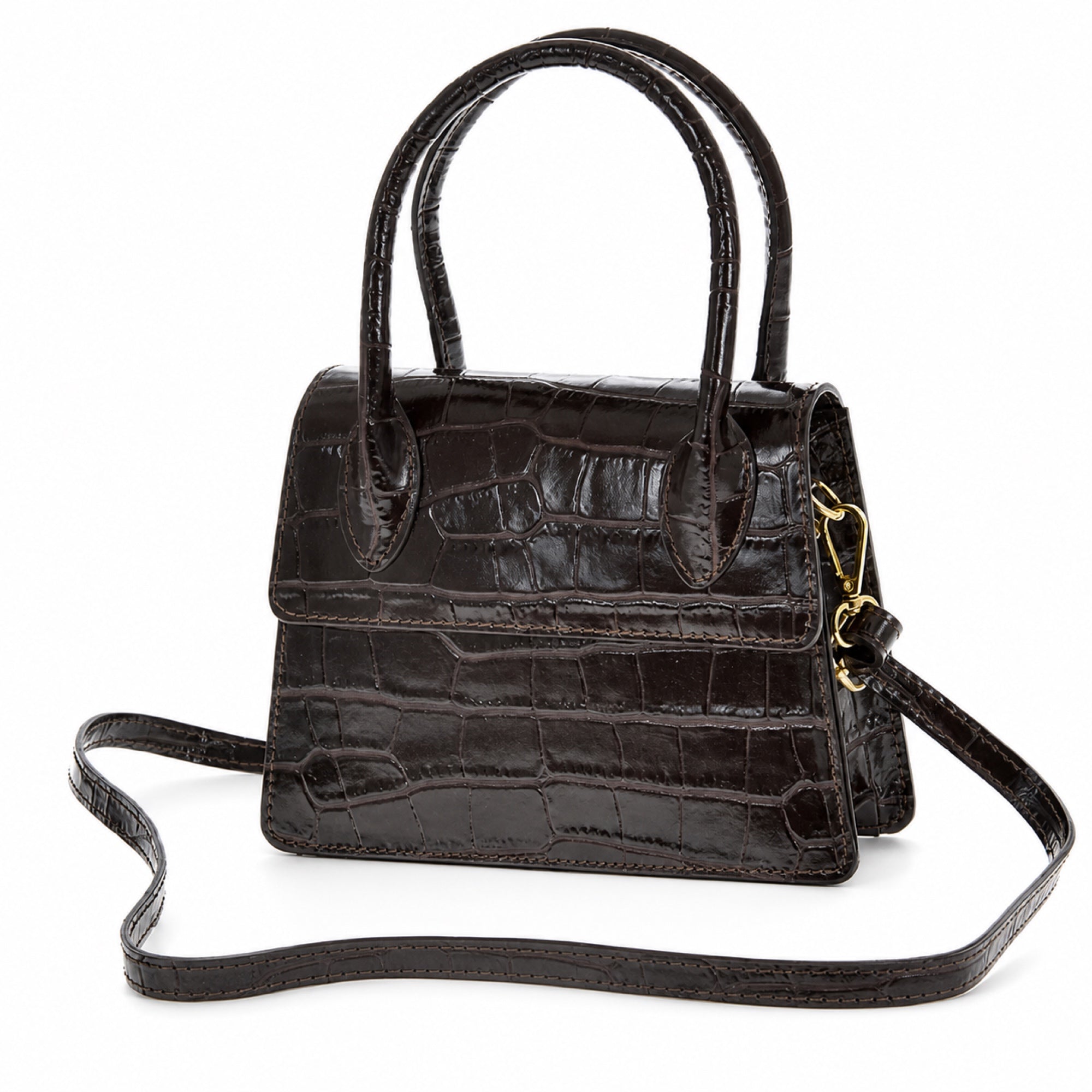 Czekoladowy croco mini torebka croco, uchwyty