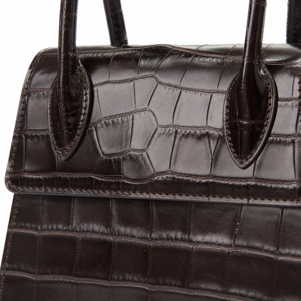 Czekoladowy croco mini torebka croco, faktura croco