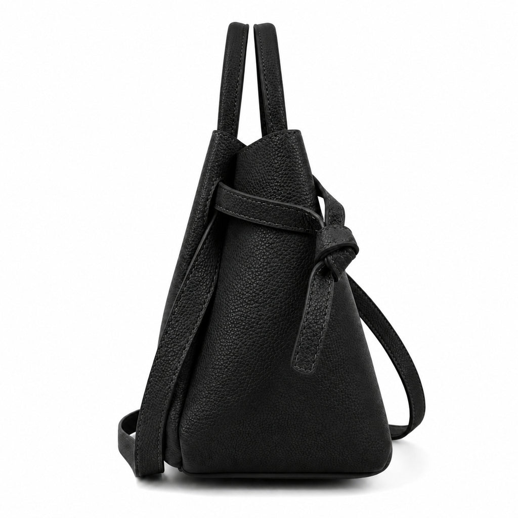 Czarny torebka shopper z organizerem, bok