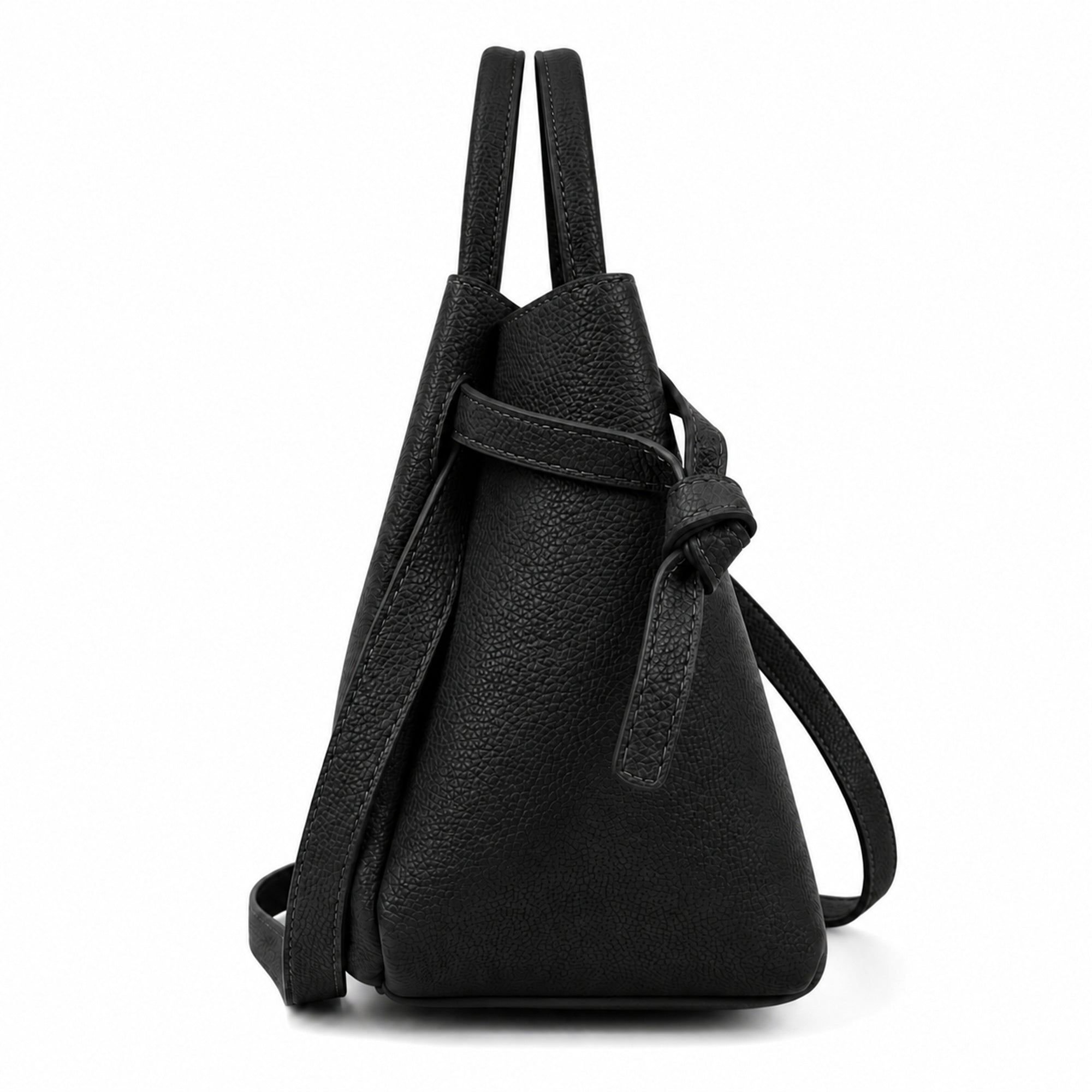 Czarny torebka shopper z organizerem, bok