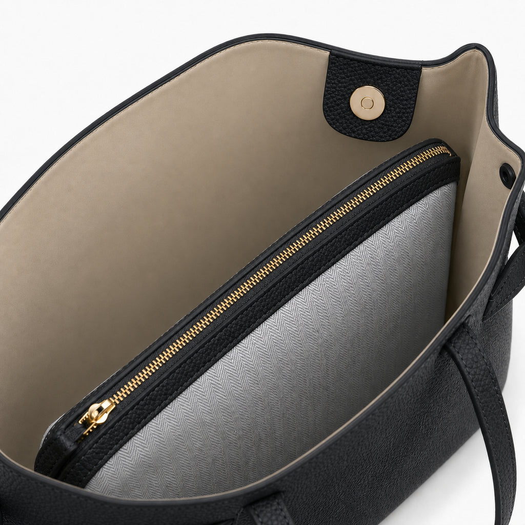 Czarny torebka shopper z organizerem, organizer