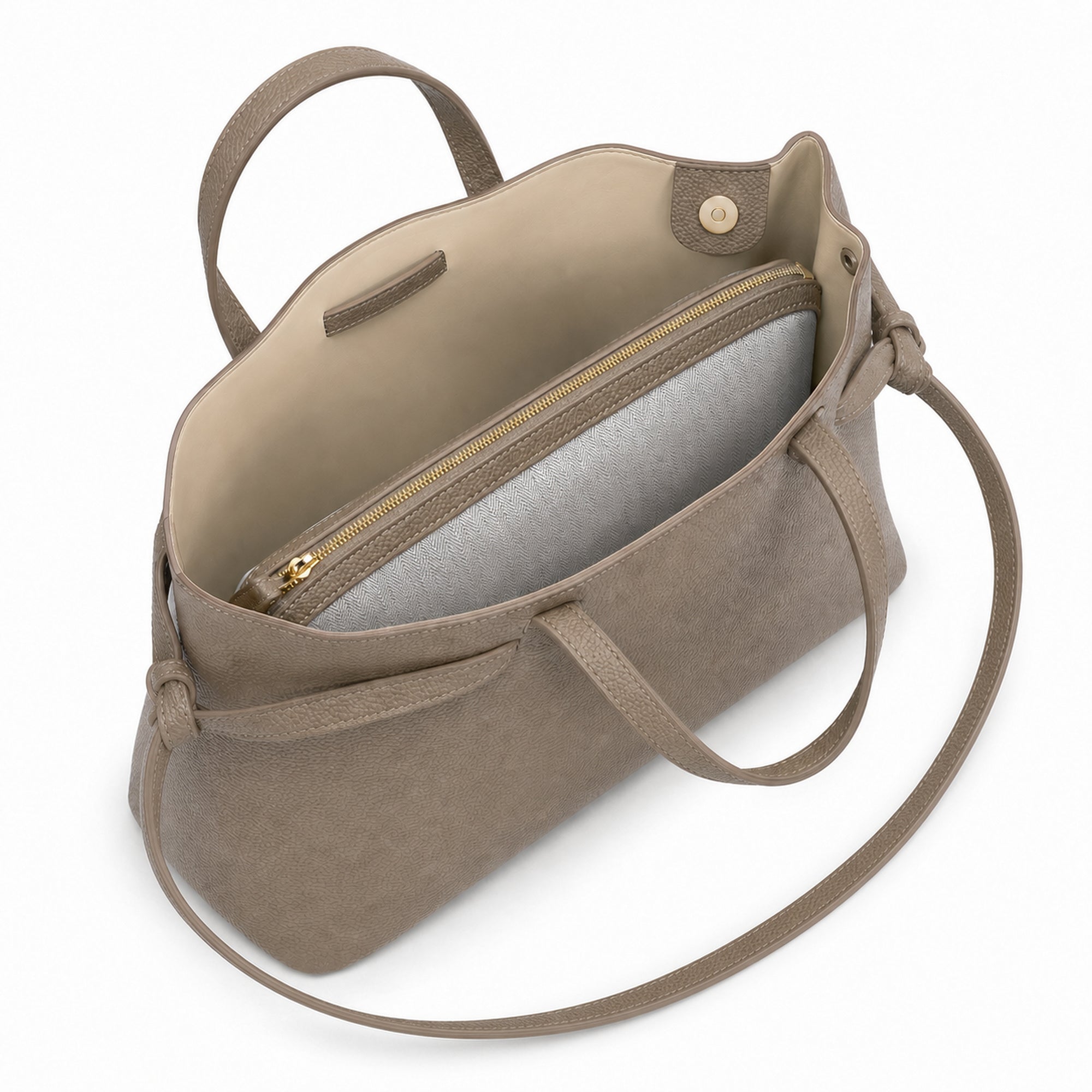 Taupe torebka shopper z organizerem, wnętrze