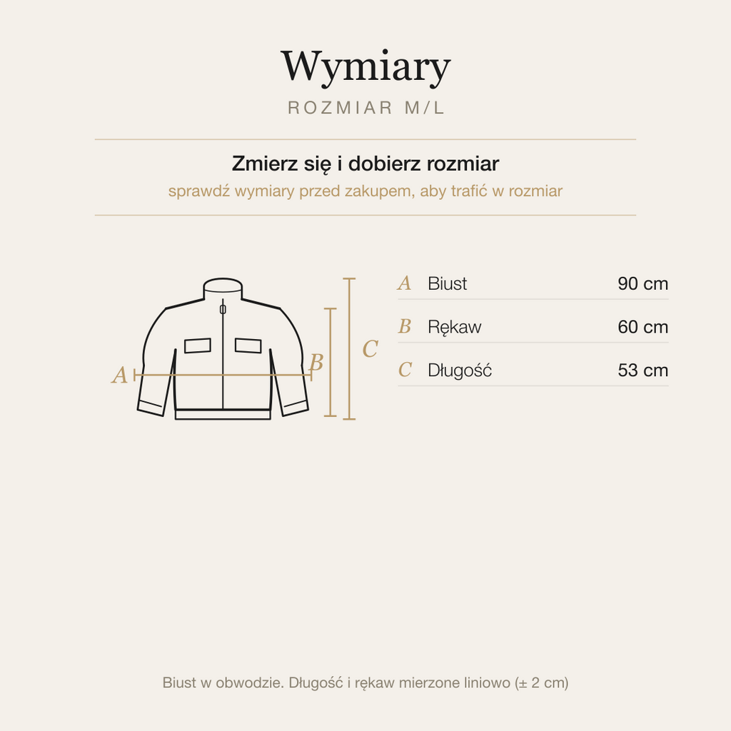 Tabela wymiarów kurtki, rozmiar M/L