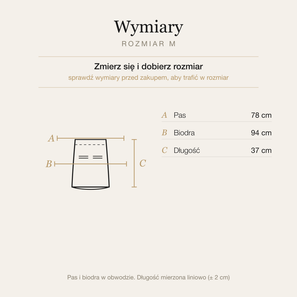 Tabela wymiarów spódnicy, rozmiar M