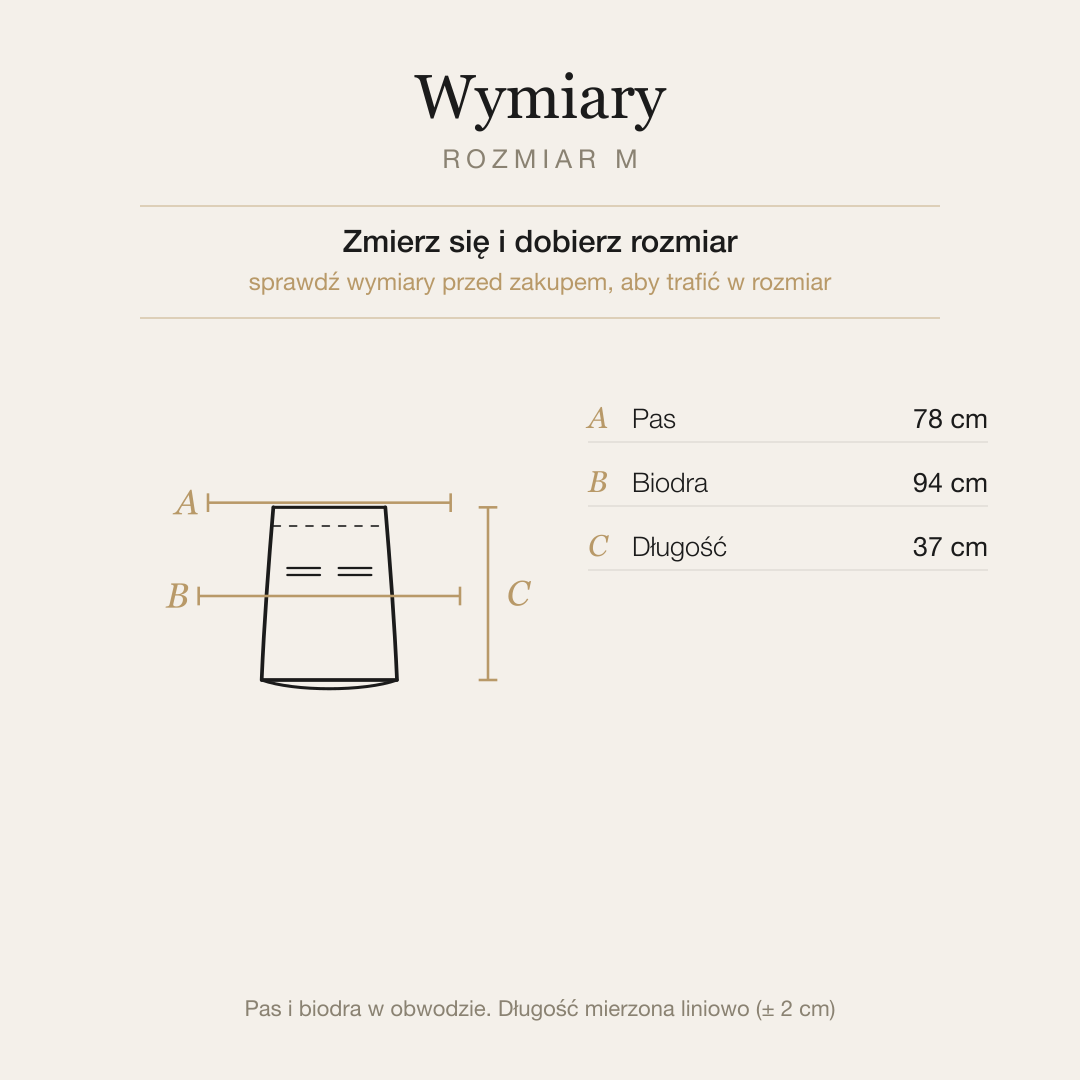 Tabela wymiarów spódnicy, rozmiar M