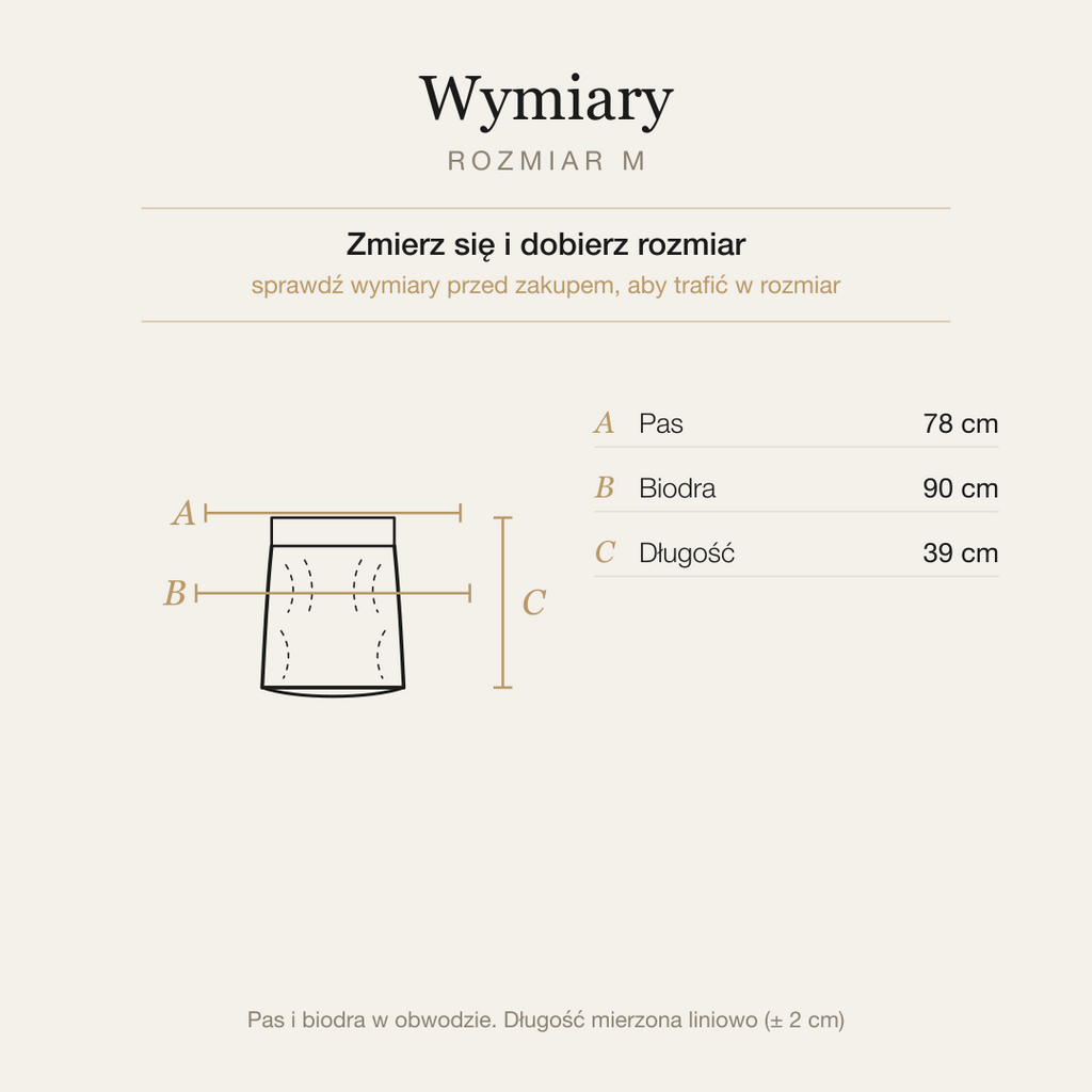 Tabela wymiarów spódnicy, rozmiar M