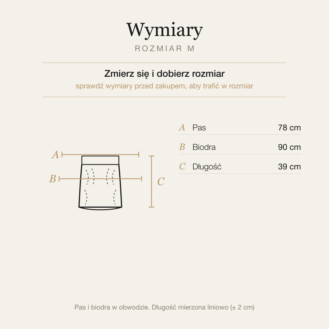 Tabela wymiarów spódnicy, rozmiar M