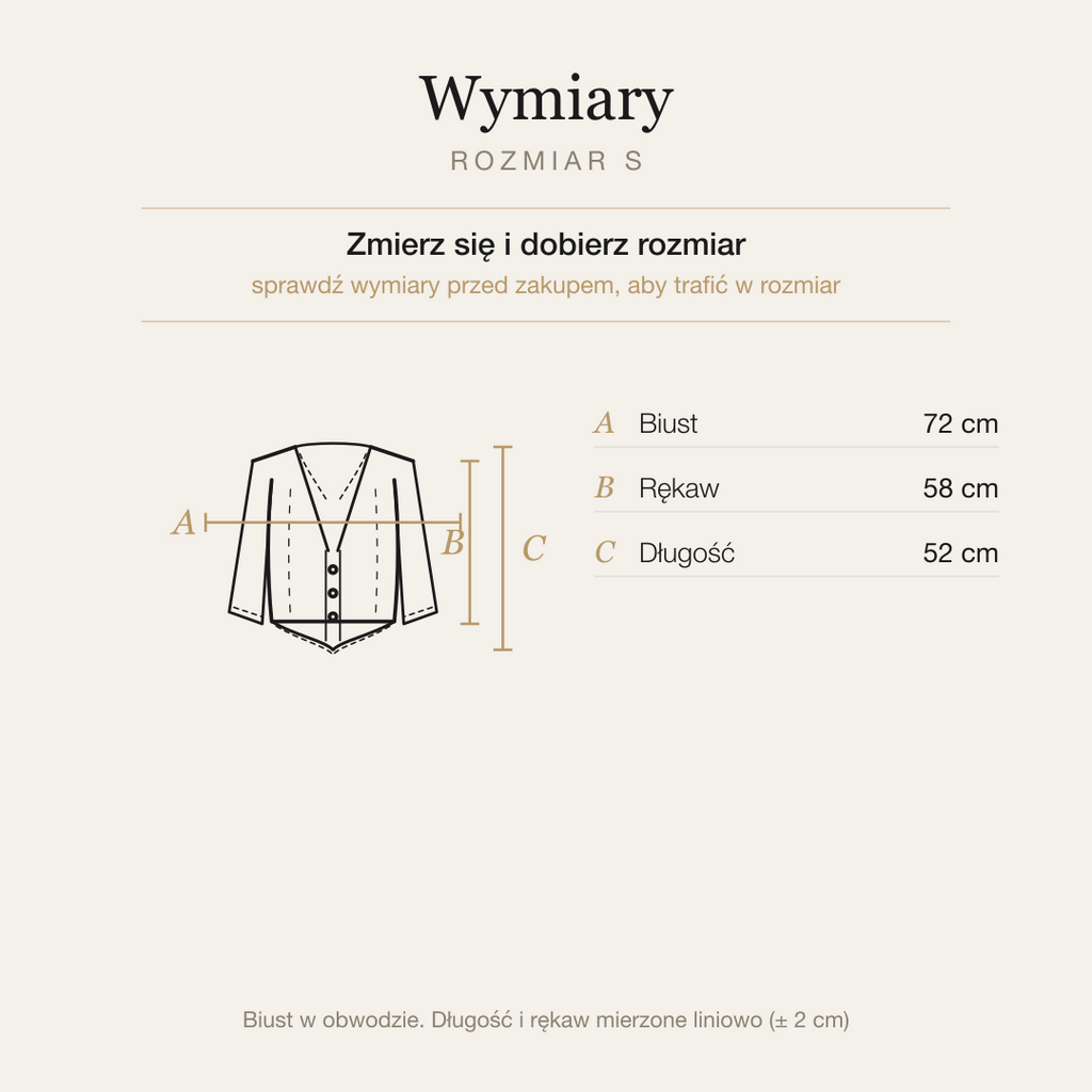 Tabela wymiarów sweterka, rozmiar S