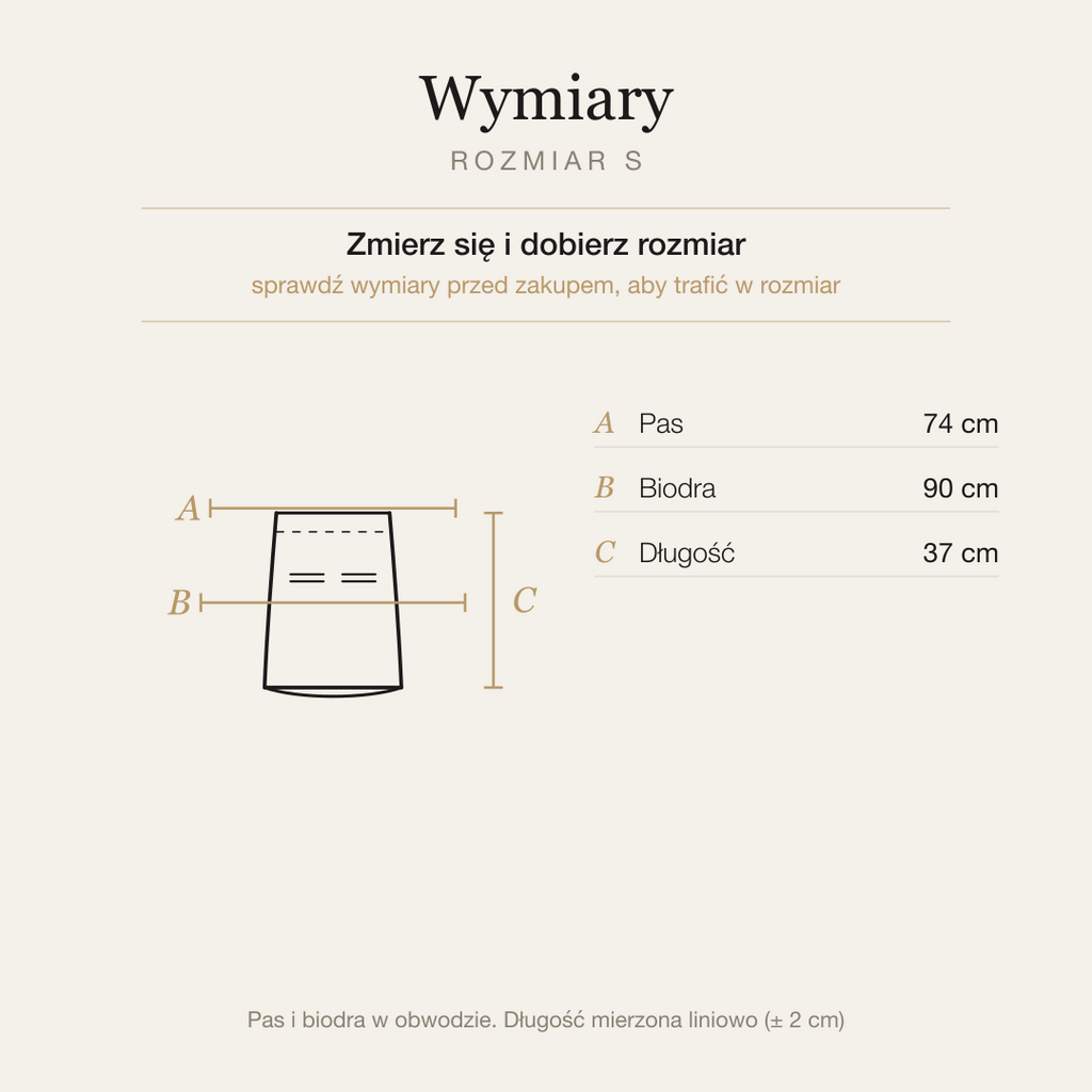 Tabela wymiarów spódnicy, rozmiar S
