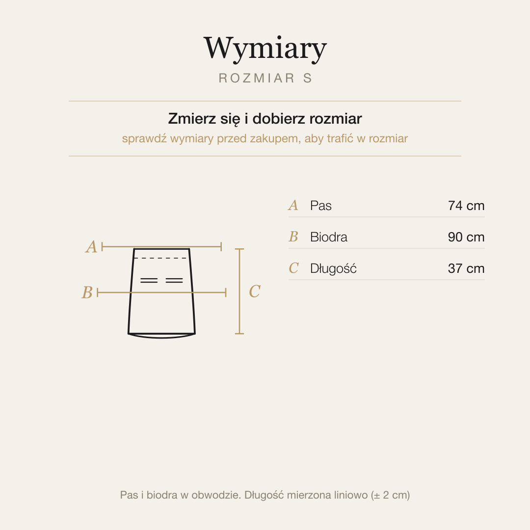 Tabela wymiarów spódnicy, rozmiar S