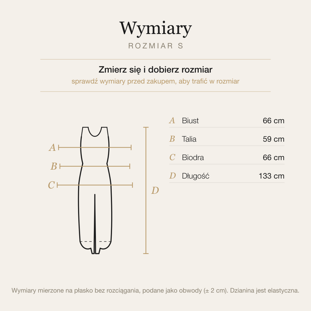 Tabela wymiarów kombinezonu, rozmiar S